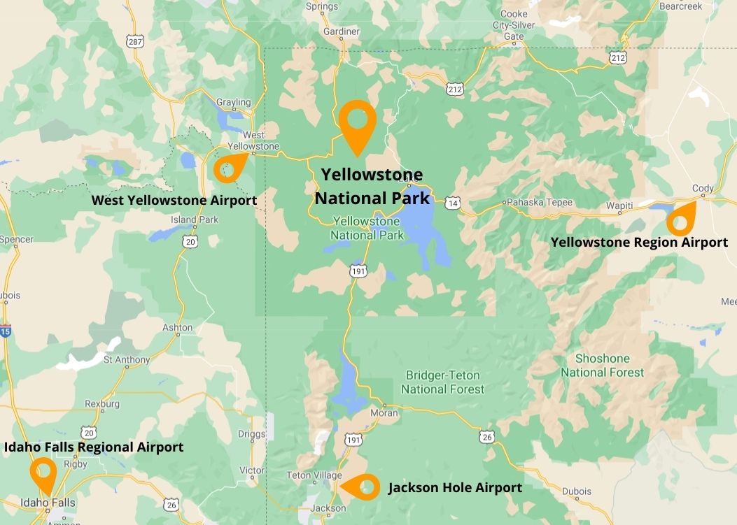 Closest Yellowstone Airports Map || Dirt In My Shoes