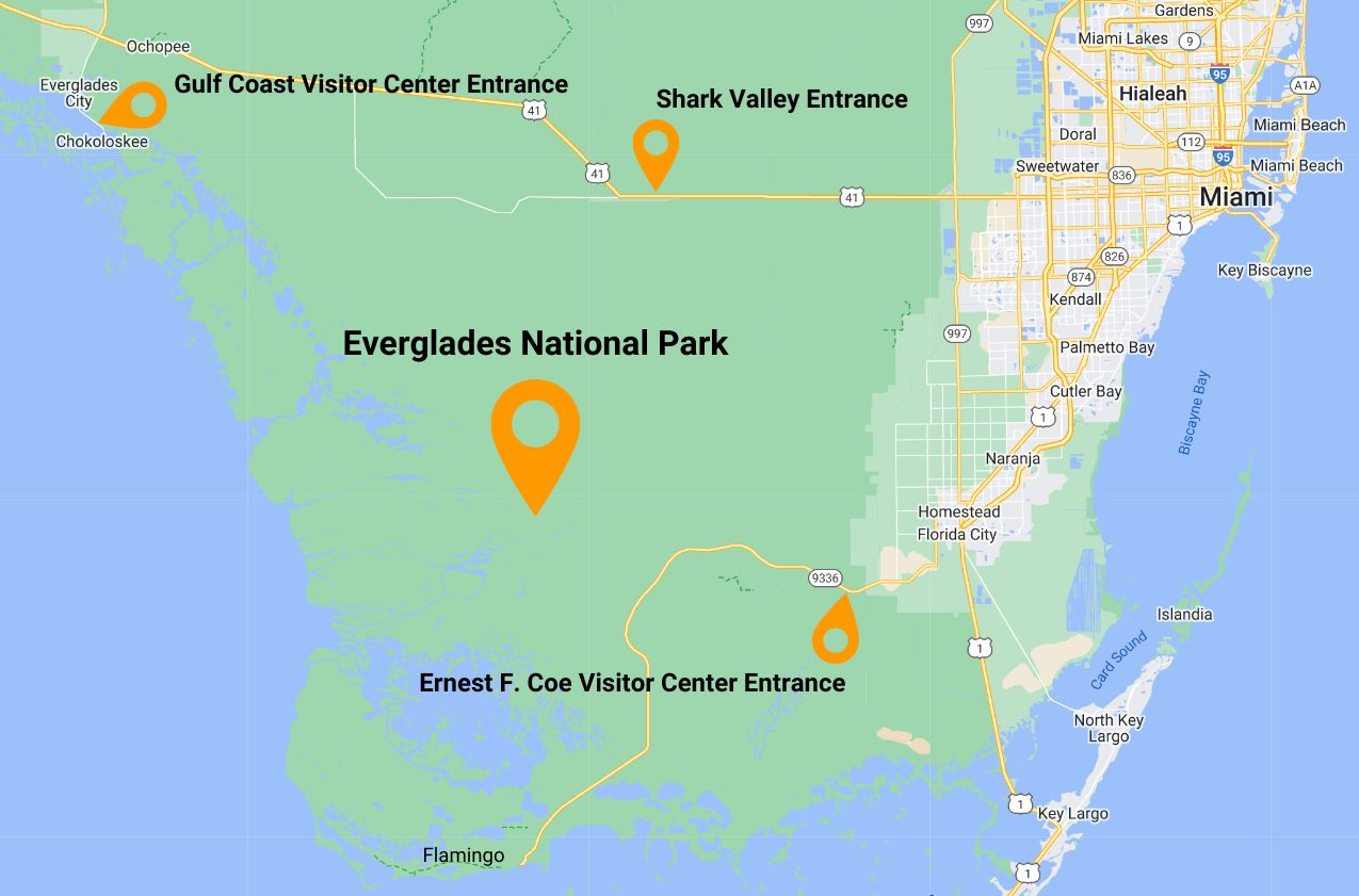Where Should I Stay While Visiting - Everglades Entrances Map