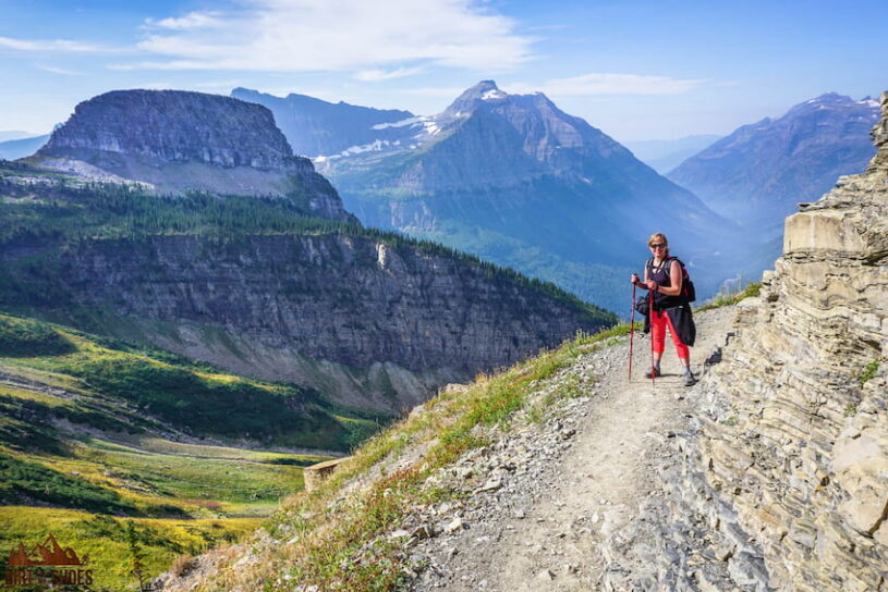 A hiker on Highline Trail in Glacier National Park